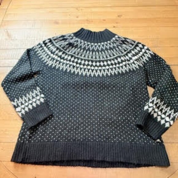 Eddie Bauer Women’s Wool Blend Nordic Fair Isle Sweater Black Ivory Size Large - Picture 4 of 13